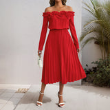 One-Shoulder Long Sleeve Solid Color Women's Dress - V.I.P Digital Presence