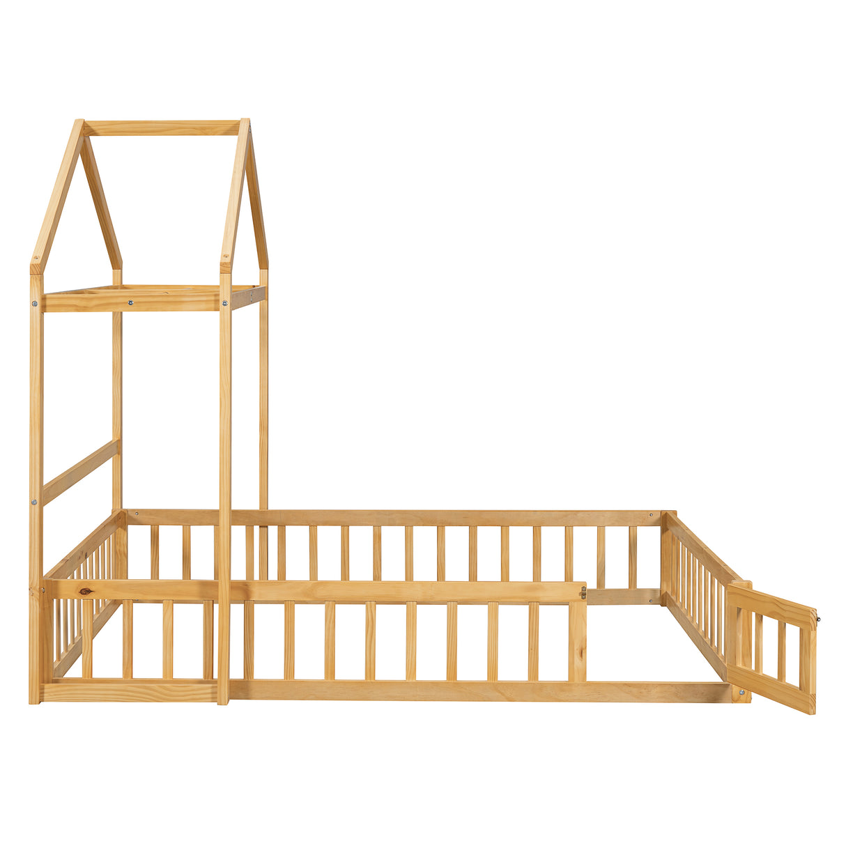 Wooden Full Size Children's Bed with Detachable Headboard and Integrated Clothes Drying Rack, Natural - V.I.P Digital Presence