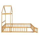 Wooden Full Size Children's Bed with Detachable Headboard and Integrated Clothes Drying Rack, Natural - V.I.P Digital Presence