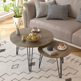 27.56'' Round Nesting Coffee Table Set of 2, Circular Nesting End Table Set  Sturdy Metal Base for Living Room, bedroom, Brown - V.I.P Digital Presence