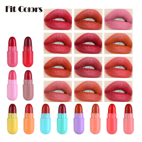 Fit Colors 12 Colors Mini Pill Matte Lipstick Velvet Matte Portable Pill Capsule Lipstick - V.I.P Digital Presence