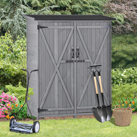 Outdoor 5.3ft Hx4.6ft L Wood Storage Shed Tool Organizer,Garden Shed, Storage Cabinet with Waterproof Asphalt Roof Gray - V.I.P Digital Presence
