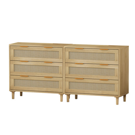 3-Drawers Rattan Storage Cabinet Rattan Drawer (Set of 2),for Bedroom,Living Room,Dining Room,Hallways,Oak - V.I.P Digital Presence