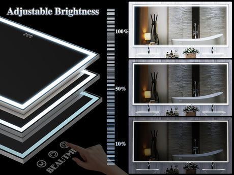 72X32 inch large LED bathroom mirror wall mounted mirror with 3 color modes, aluminum frame wall mounted light, full body mirror - V.I.P Digital Presence