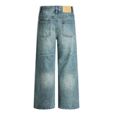 Hole-Washed Denim Long Pants Men's Loose Faded Whitewashed Wide-Leg Straight Trousers European and American Street Fashion Versatile Dad Pants - V.I.P Digital Presence