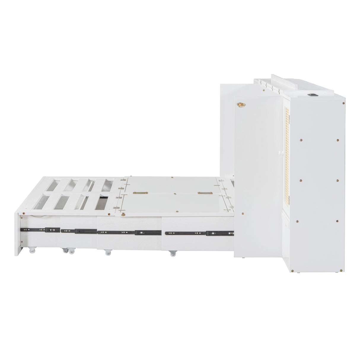 Large Murphy bed wall mounted bed with drawers, 2 storage cabinets, 1 set of sockets and USB ports, white - V.I.P Digital Presence