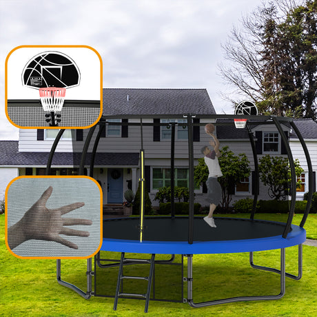 12FT Recreational Kids Trampoline with Safety Enclosure Net & Ladder, Outdoor Recreational Trampolines - V.I.P Digital Presence