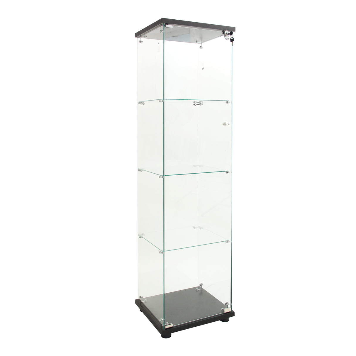 4 LED light glass display cabinets with door shelves, floor standing antique bookshelf, 64.7 "* 16.7" * 14.3 ", black - V.I.P Digital Presence