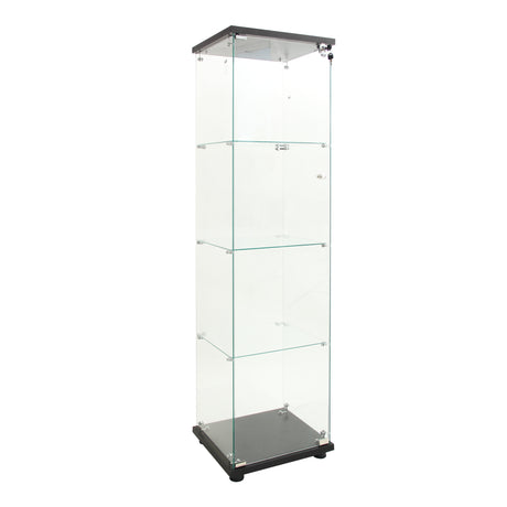 4 LED light glass display cabinets with door shelves, floor standing antique bookshelf, 64.7 "* 16.7" * 14.3 ", black - V.I.P Digital Presence