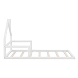 Twin Size Wood Floor Bed with House-shaped Headboard  White