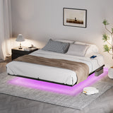 Floating Bed Frame King Size with LED Lights ＆ charging station, Metal Platform Queen Bed, 79.9'' L x 76.2'' W x 7.9'' H. - V.I.P Digital Presence