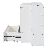 Large Murphy bed wall mounted bed with drawers, 2 storage cabinets, 1 set of sockets and USB ports, white - V.I.P Digital Presence