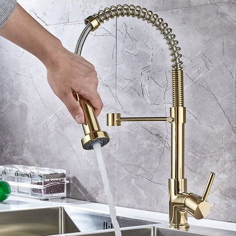 All copper spring faucet, kitchen sink with rotatable pull-out paint, black and gold dots - V.I.P Digital Presence
