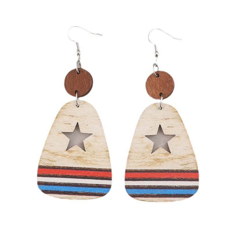 Cutout Star & Stripes Wooden Dangle Earrings - V.I.P Digital Presence