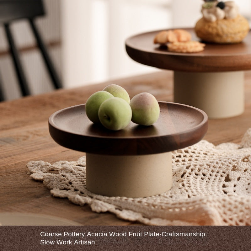 Acacia wood cake tray living room household Dim sum tray clay high fruit tray - V.I.P Digital Presence