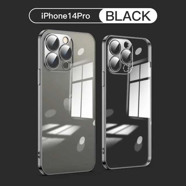 Electroplating TPU transparent phone case for iPhone 16, Apple 15 with lens film, 14 Pro anti drop protective cover, 13 - V.I.P Digital Presence