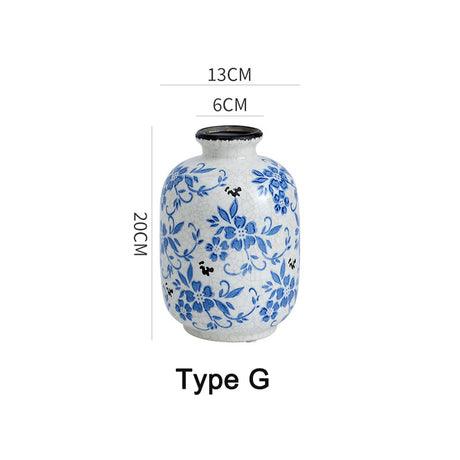 New Chinese style blue and white porcelain ceramic vase vintage ice cracked ornament for living room - V.I.P Digital Presence
