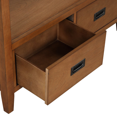 36'' Farmhouse Pine Wood Console Table Entry Sofa Table with 4 Drawers & 1 Storage Shelf (Brown) - V.I.P Digital Presence