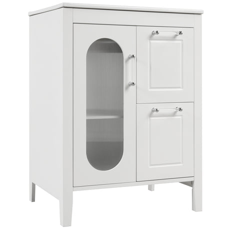 24" Bathroom Vanity with Sink, Bathroom Vanity Cabinet with Two Drawers and Door, Adjustable Shelf, Solid Wood and MDF, White - V.I.P Digital Presence