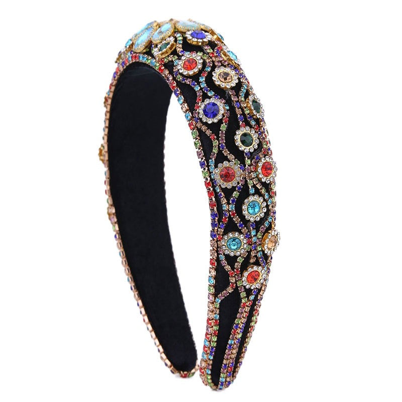 Claw inlaid colored glass diamond flower full diamond wide edge sponge head hoop - V.I.P Digital Presence