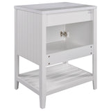 24" White Modern Sleek Bathroom Vanity Elegant Ceramic Sink with Solid Wood Frame Open Style Shelf - V.I.P Digital Presence