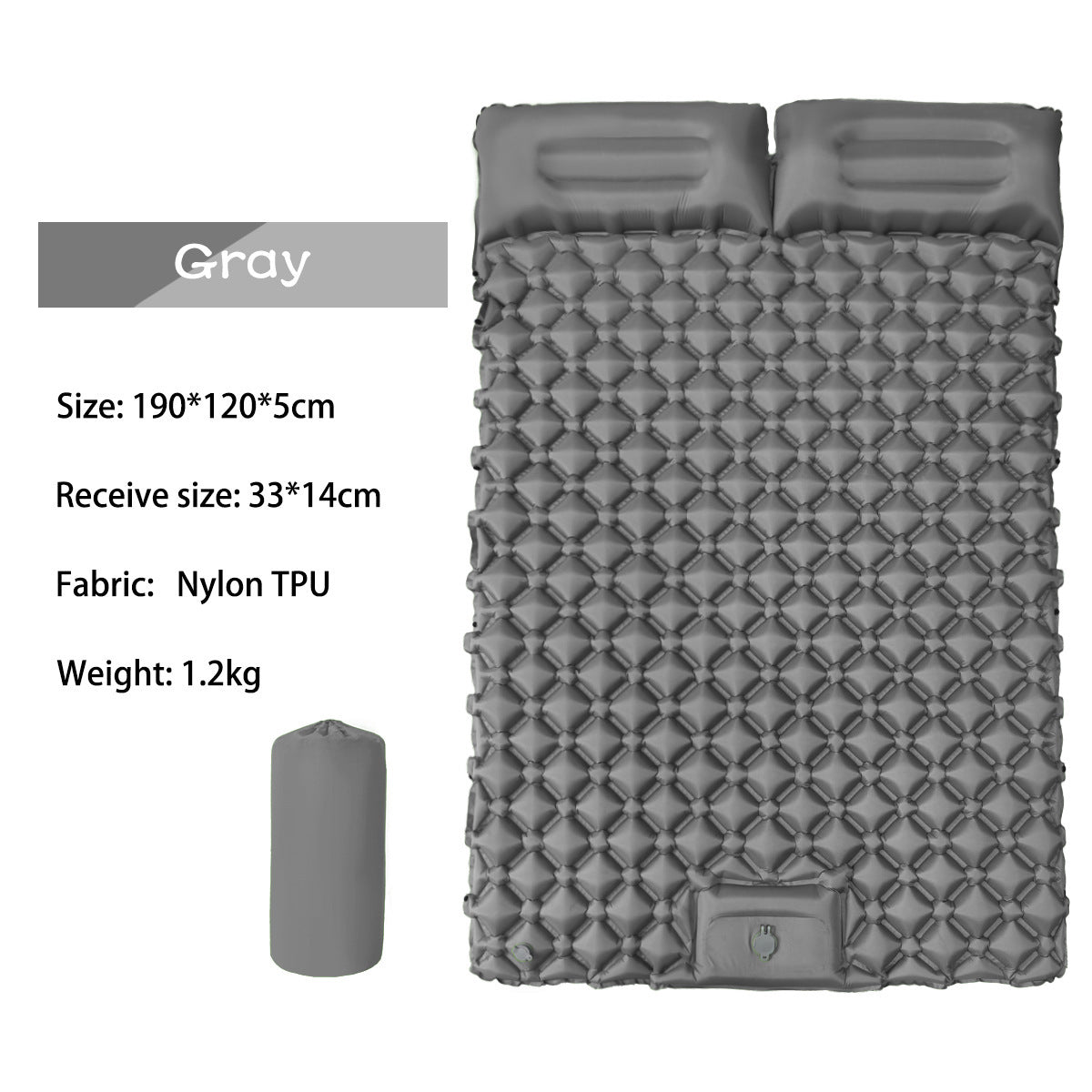 Colchoneta inflable doble para dormir para exteriores, con almohada y bomba incorporadas, para acampar, hacer mochilerismo y hacer senderismo.