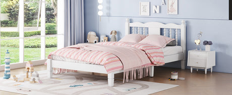 Twin Bed with Column-Decoration Headboard, with Bed Slats,White - V.I.P Digital Presence