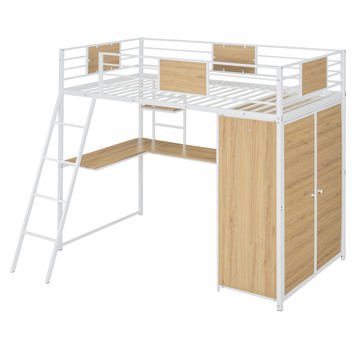 Twin Size Loft bed with L-shape Desk and Wardrobe, White - V.I.P Digital Presence