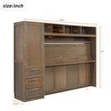 Full Size Murphy Bed with Wardrobe, Drawers and Open Shelves, Antique Grey - V.I.P Digital Presence