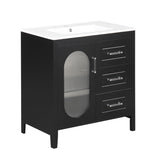 30" Bathroom Vanity with Sink, Bathroom Vanity Cabinet with Two Drawers and Door, Adjustable Shelf, Solid Wood and MDF, Black - V.I.P Digital Presence
