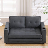 Three in one soft cushion cushion cushion sofa, folding mattress sofa bed, with side pockets and cup holder, dark gray - V.I.P Digital Presence