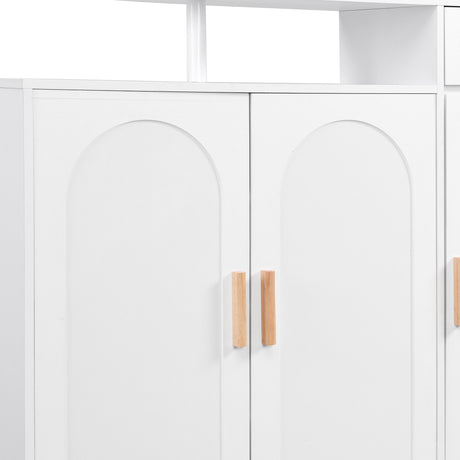 ON-TRANS Elegant Shoe Cabinet with Arched Doors and Drawers, Storage Side Panels, Adjustable Shelves and Solid Wood Legs, White - V.I.P Digital Presence