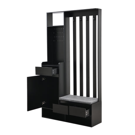39.3'W70.8'H multifunctional corridor shoe cabinet with soft padded nail board and black hanger with entrance hook - V.I.P Digital Presence