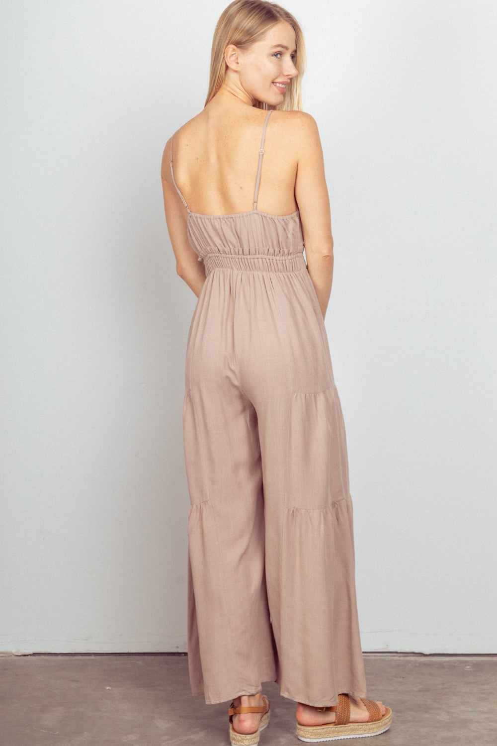 Sleeveless Gathered Wide Leg Jumpsuit