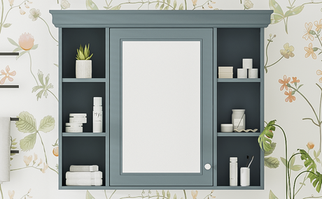 35 ''x 28' 'blue wall mounted bathroom storage cabinet with mirror door and medication cabinet with 6 open shelves - V.I.P Digital Presence