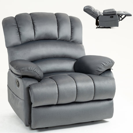 Large Manual Recliner Chair in Fabric for Living Room, Grey - V.I.P Digital Presence