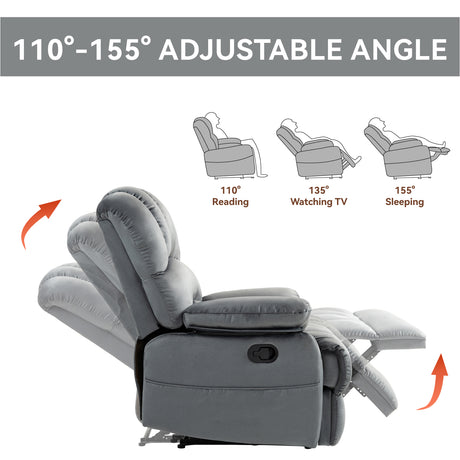 Large Manual Recliner Chair in Fabric for Living Room, Grey - V.I.P Digital Presence
