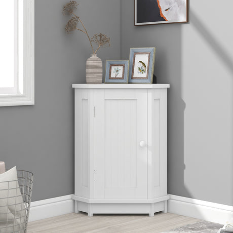 White Bathroom Cabinet Triangle Corner Storage Cabinet with Adjustable Shelf Modern Style MDF Board - V.I.P Digital Presence