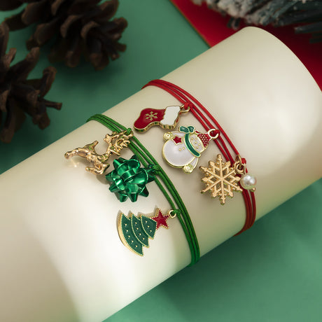 Christmas Element Elk Snow Bracelet Set Creative Snowman Adjustable Wax Thread Handmade - V.I.P Digital Presence