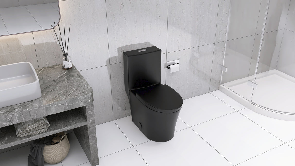 Matte Black Elongated One Piece Toilet Dual Flush 1.1/1.6 GPF Water Saving Map 1000g,Matte Black - V.I.P Digital Presence