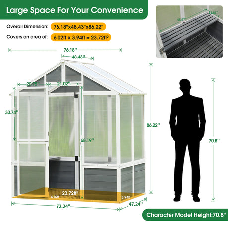 76''x48''x86'' Polycarbonate Greenhouse, Walk-in Outdoor Plant Gardening Greenhouse for Patio Backyard Lawn - V.I.P Digital Presence