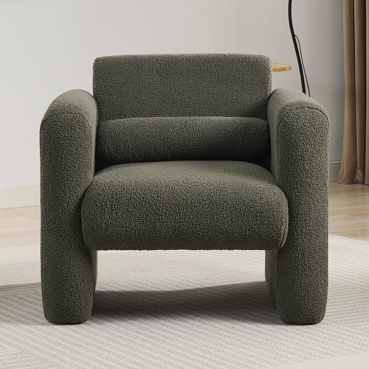 Modern style chair with sheepskin Sherpa fabric soft cushion, comfortable armchair, soft with backrest and pillow, seaweed green - V.I.P Digital Presence