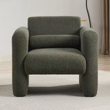 Modern style chair with sheepskin Sherpa fabric soft cushion, comfortable armchair, soft with backrest and pillow, seaweed green - V.I.P Digital Presence