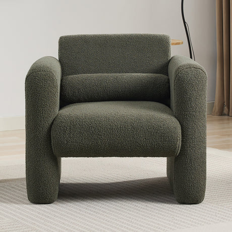 Modern style chair with sheepskin Sherpa fabric soft cushion, comfortable armchair, soft with backrest and pillow, seaweed green - V.I.P Digital Presence