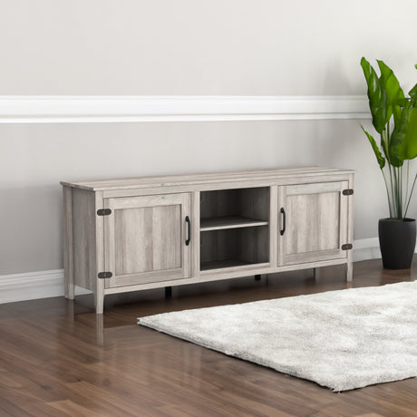 TV Stand Storage Media Console Entertainment Center With Two Doors, Grey Walnut - V.I.P Digital Presence
