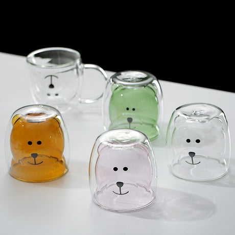 High borosilicate colored glass milk cup, cute bear shaped double-layer glass coffee cup, juice cup, beverage cup - V.I.P Digital Presence