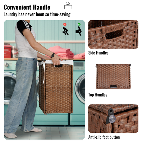Laundry Hamper With Lid PE Rattan Powder Coating Frame Clothes Hampers with 02 Removable Bags, 100L, Brown Color - V.I.P Digital Presence