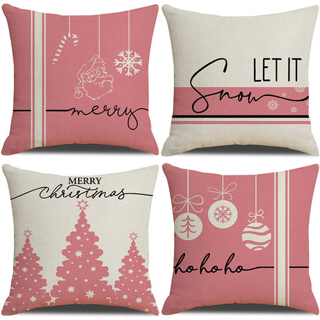 Pink cartoon Christmas linen pillowcase, sofa cushion, home goods pillowcase - V.I.P Digital Presence