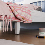 Twin Bed with Column-Decoration Headboard, with Bed Slats,White - V.I.P Digital Presence