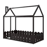 {Slats are not included}Twin Size Wood Bed House Bed Frame with Fence for KidsTeens Girls Boys